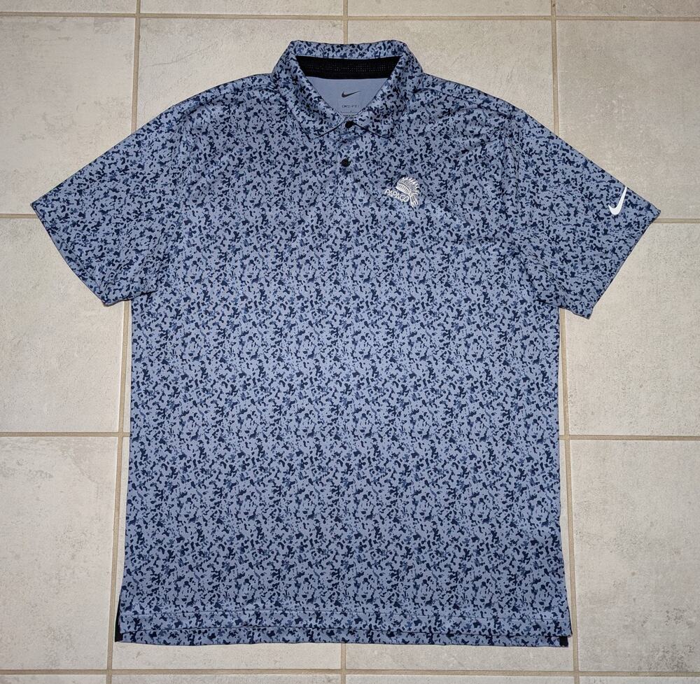 Nike Men's Large Golf Polo Shirt Papago Chest Logo Short Sleeve Blue Stretch